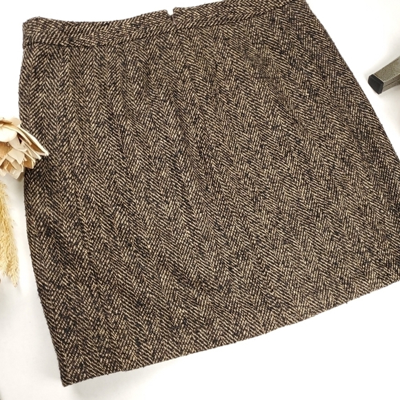 Loft Brown Scalloped Tweed Wool Blend Skirt Size 8 - Picture 2 of 10